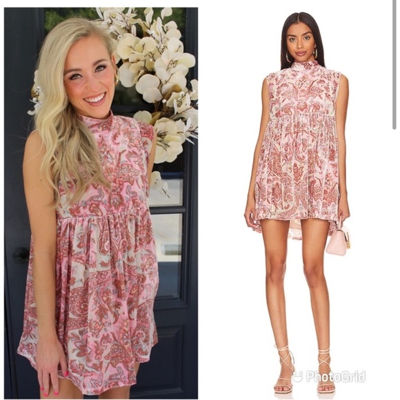 2/25 Free People All the Time Velvet Mini Dress in Petal Combo Romantic Flirty - Picture 7 of 8